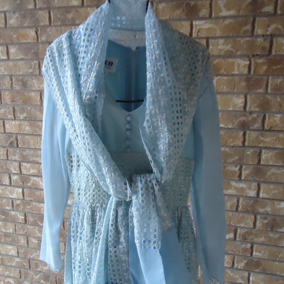 NOS 70s Maxi Embroidered Eyelet Lace Dress COCO 8 - Picture 7 of 8